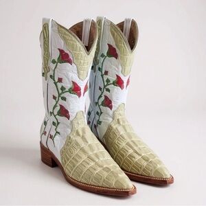 Botas Aguila Real Crocodile Boots Green Floral Leather Women’s Size 4.5